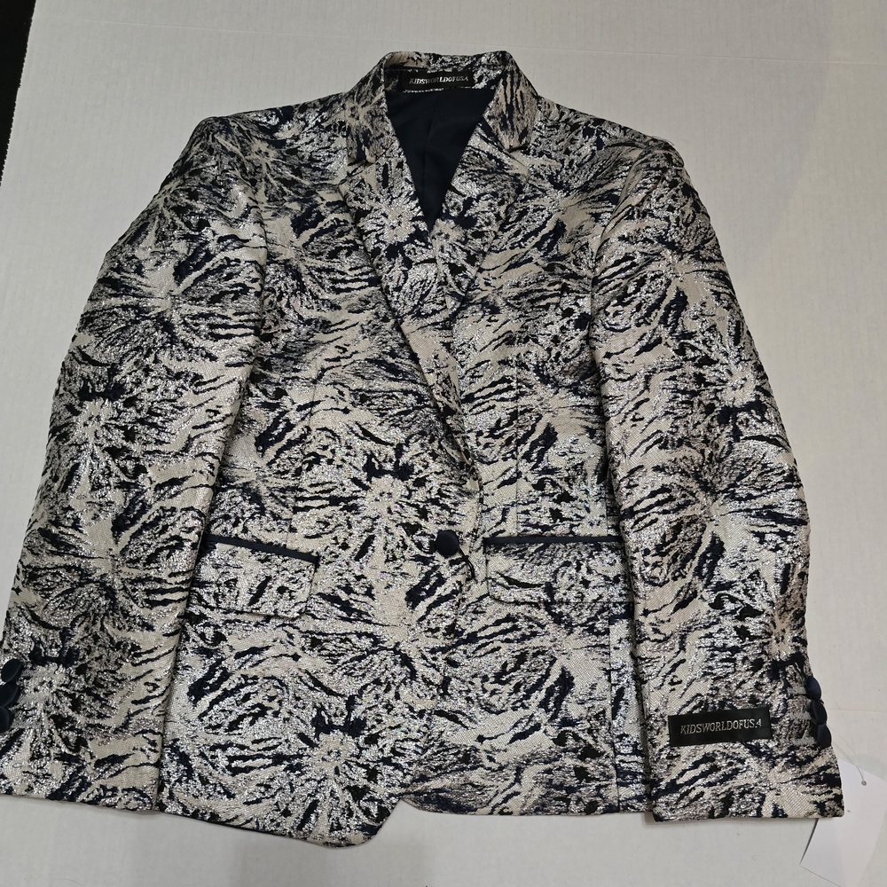 Boys Blazer - Size 7 - Navy Blue, Cream And Silver